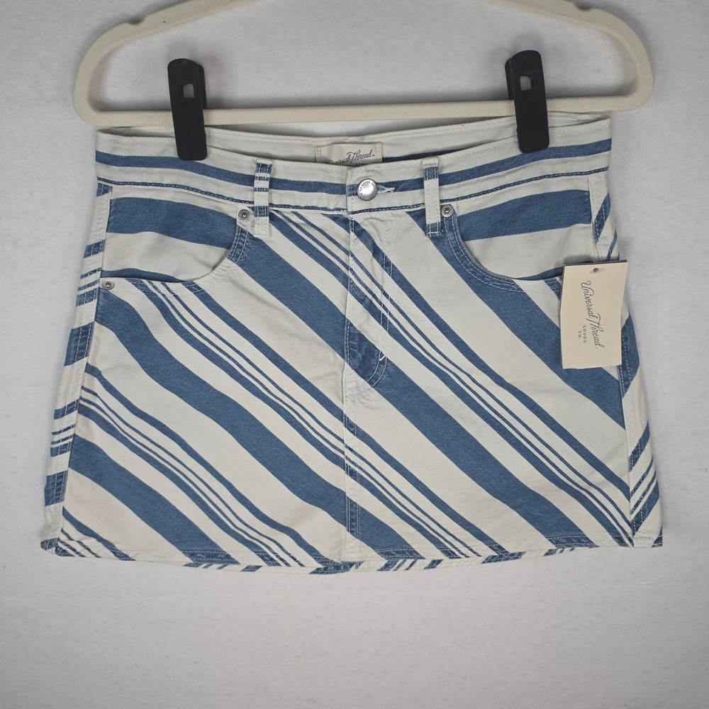 Universal Thread Striped Denim Mini Skirt Blue White Size 8 NWT